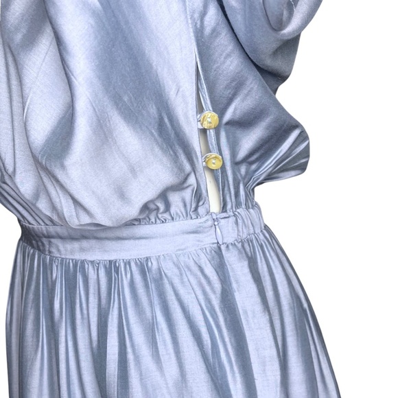 ViX Paula Hermanny Ciara Midi Dress Size 38-4 Blue Shirred Sleeve Resort Swim - Picture 6 of 10